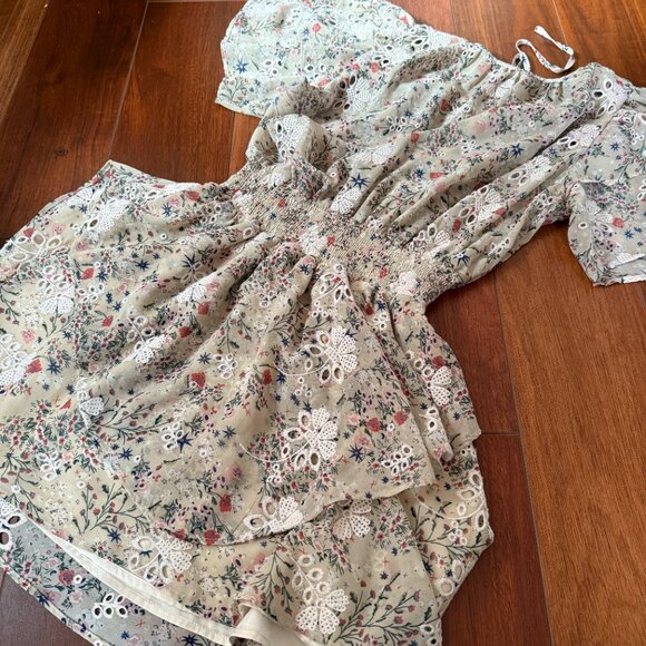 Revolve Tularosa A-Line Ruffle Dress Neutral Floral Pattern XS - Picture 9 of 9